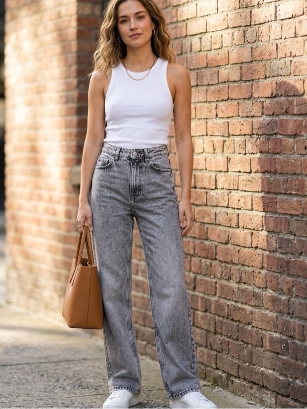 H&M &Denim Grey Washed Ultra High Rise Wide Straight Jeans US 0 EUR 32